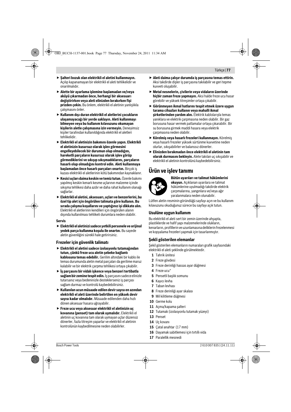 Ürün ve işlev tan m | Bosch GKF 600 Professional User Manual | Page 77 / 178