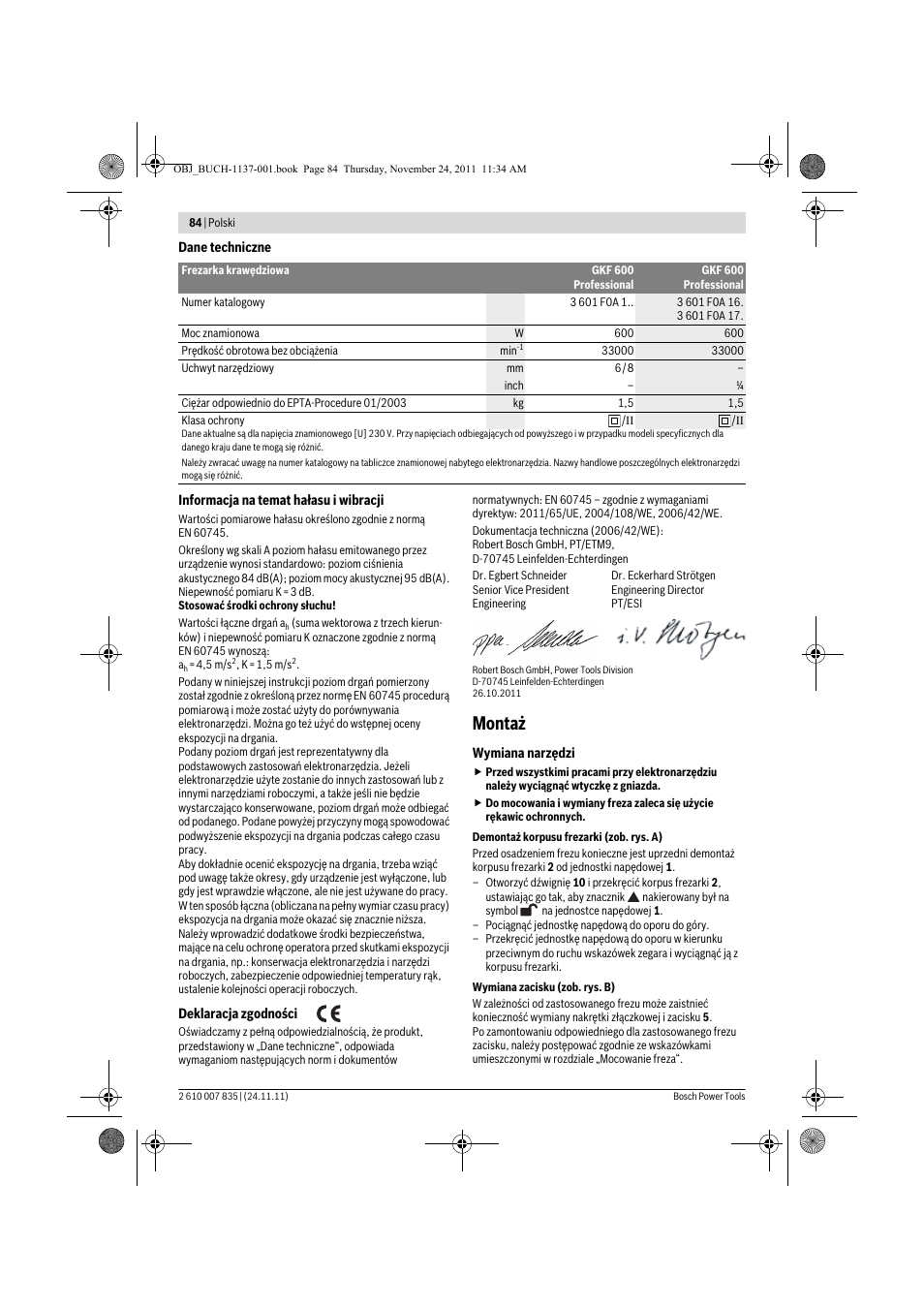 Montaż | Bosch GKF 600 Professional User Manual | Page 84 / 178