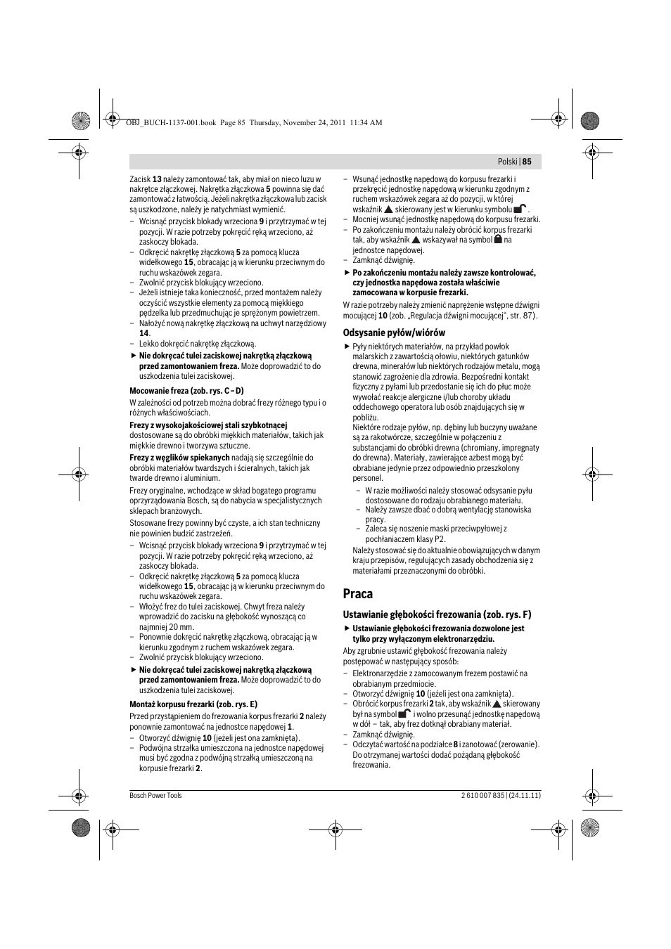 Praca | Bosch GKF 600 Professional User Manual | Page 85 / 178