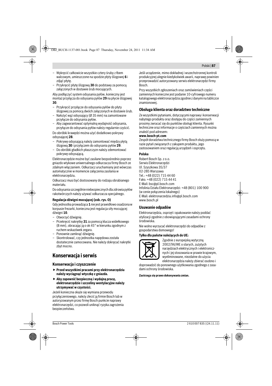 Konserwacja i serwis | Bosch GKF 600 Professional User Manual | Page 87 / 178