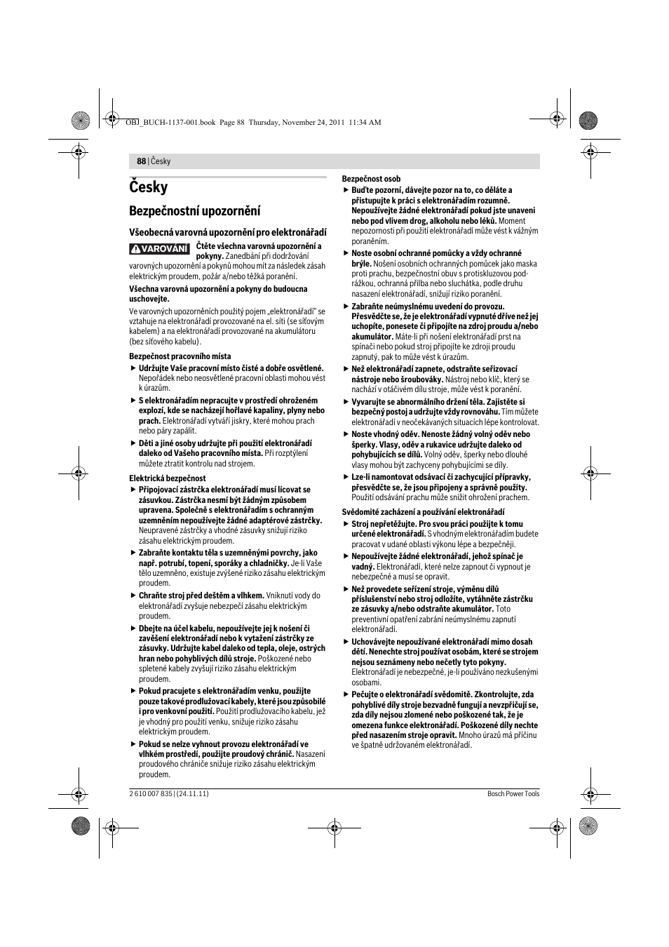 Česky, Bezpečnostní upozornění | Bosch GKF 600 Professional User Manual | Page 88 / 178