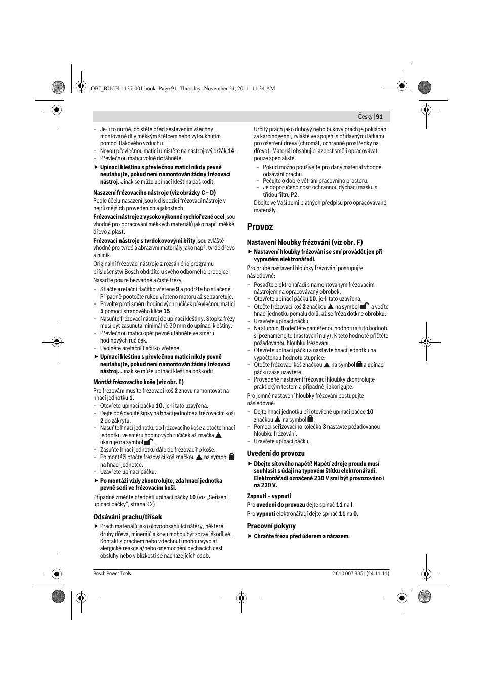 Provoz | Bosch GKF 600 Professional User Manual | Page 91 / 178