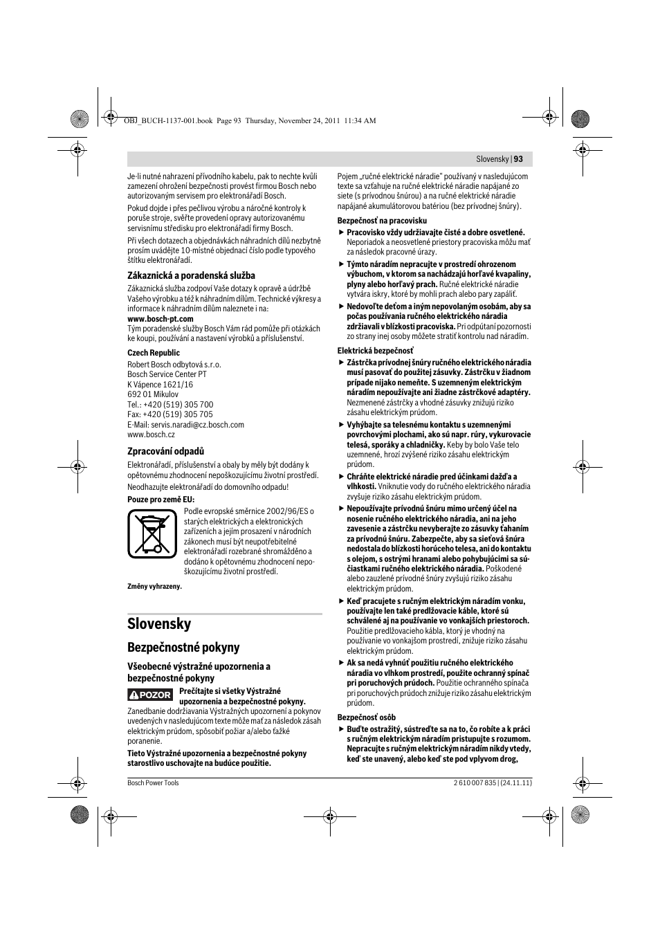 Slovensky, Bezpečnostné pokyny | Bosch GKF 600 Professional User Manual | Page 93 / 178