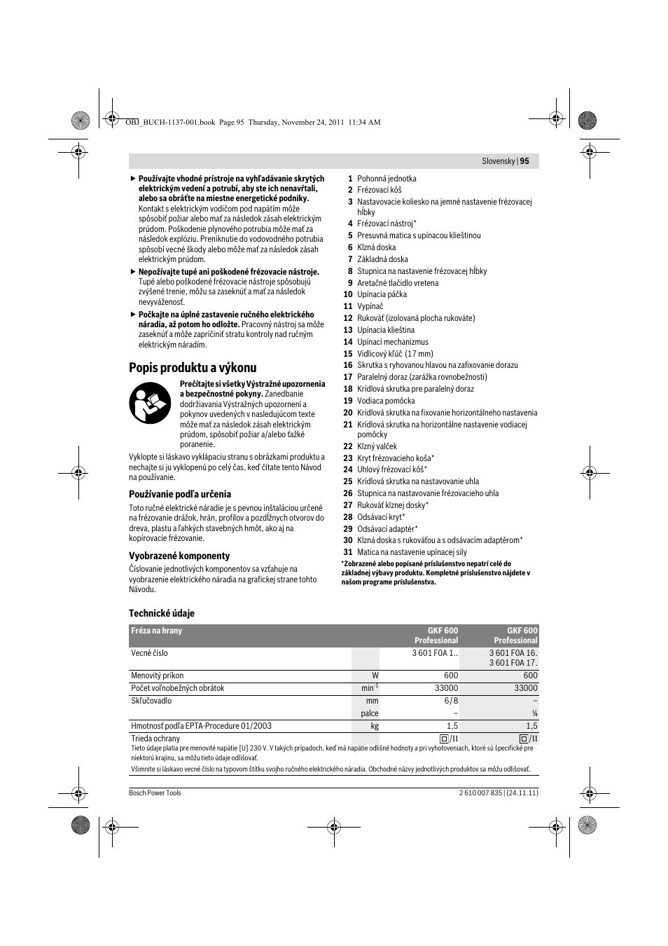 Popis produktu a výkonu | Bosch GKF 600 Professional User Manual | Page 95 / 178