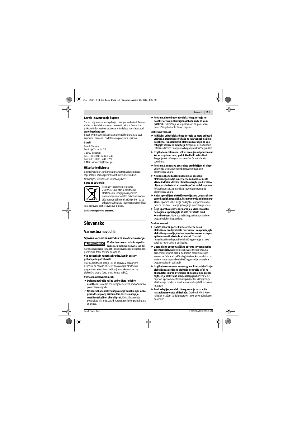 Slovensko, Varnostna navodila | Bosch GDS 18 E Professional User Manual | Page 101 / 131
