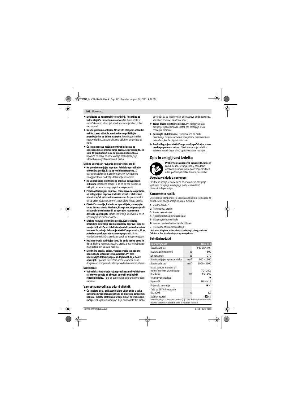 Opis in zmogljivost izdelka | Bosch GDS 18 E Professional User Manual | Page 102 / 131