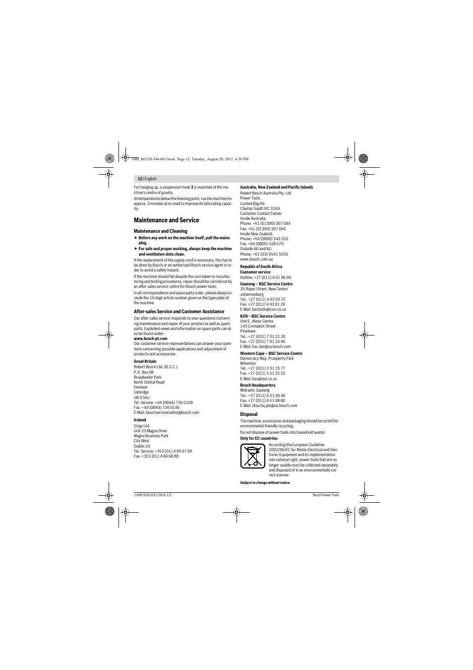 Maintenance and service | Bosch GDS 18 E Professional User Manual | Page 12 / 131