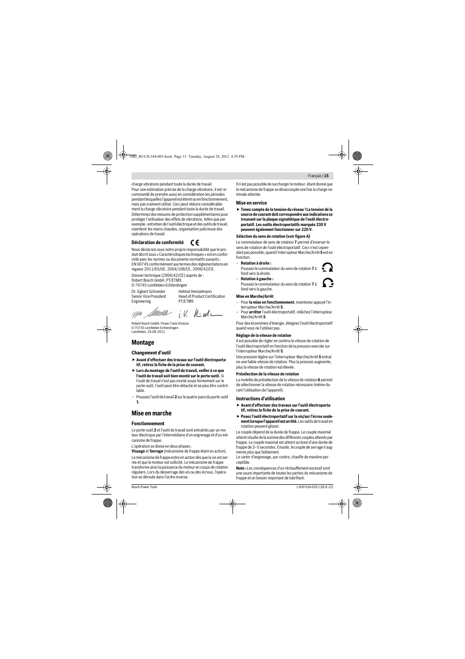 Montage, Mise en marche | Bosch GDS 18 E Professional User Manual | Page 15 / 131