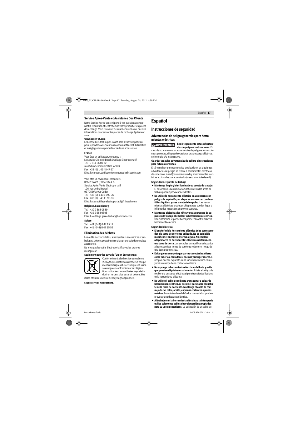 Español, Instrucciones de seguridad | Bosch GDS 18 E Professional User Manual | Page 17 / 131