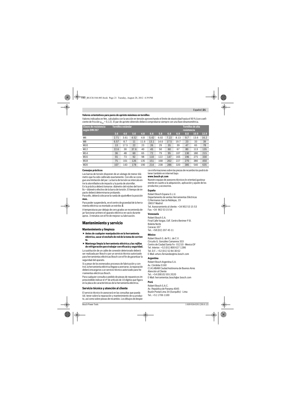 Mantenimiento y servicio | Bosch GDS 18 E Professional User Manual | Page 21 / 131