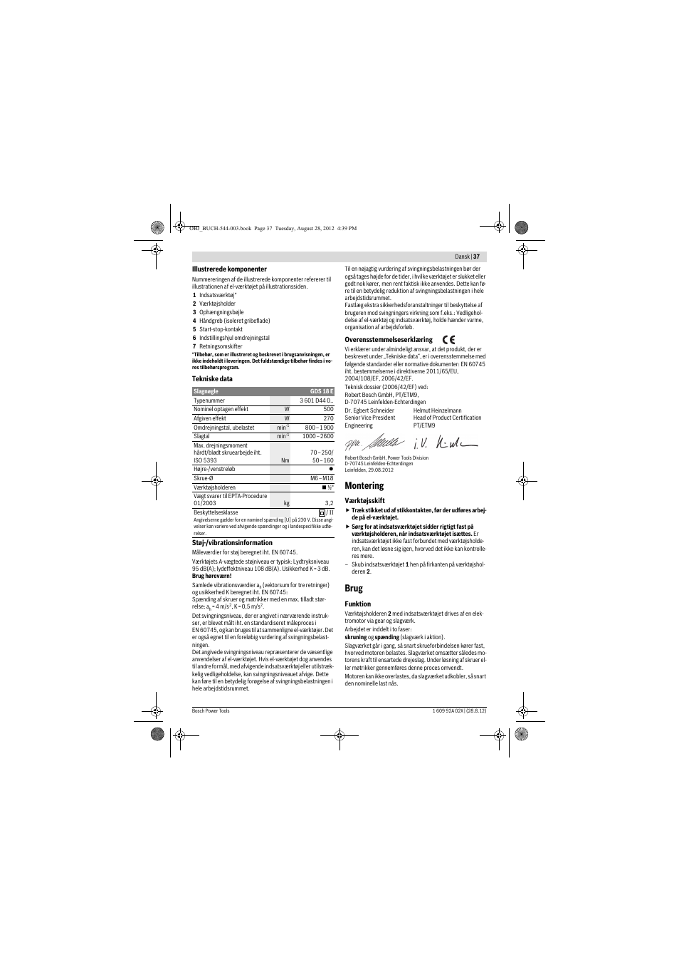 Montering, Brug | Bosch GDS 18 E Professional User Manual | Page 37 / 131