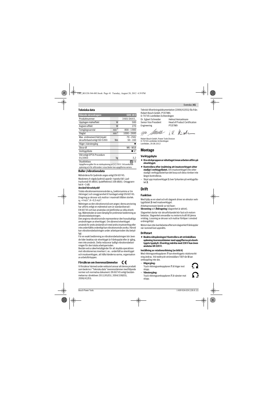 Montage, Drift | Bosch GDS 18 E Professional User Manual | Page 41 / 131