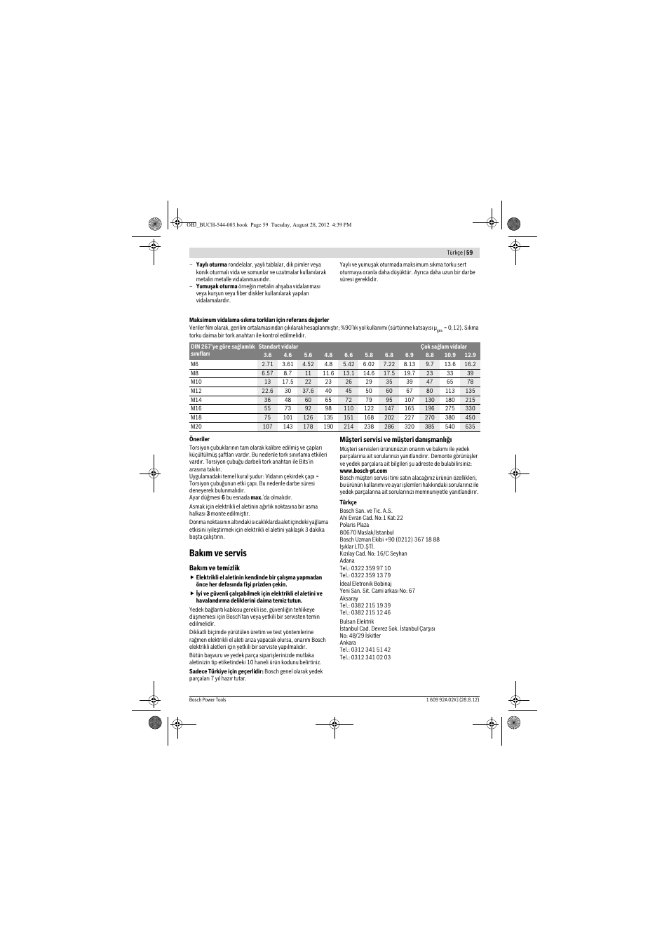 Bak m ve servis | Bosch GDS 18 E Professional User Manual | Page 59 / 131