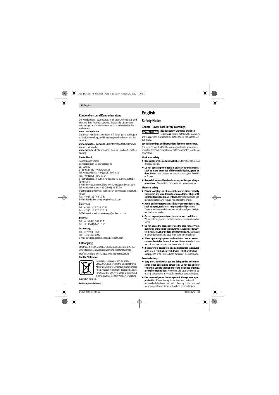 English | Bosch GDS 18 E Professional User Manual | Page 8 / 131