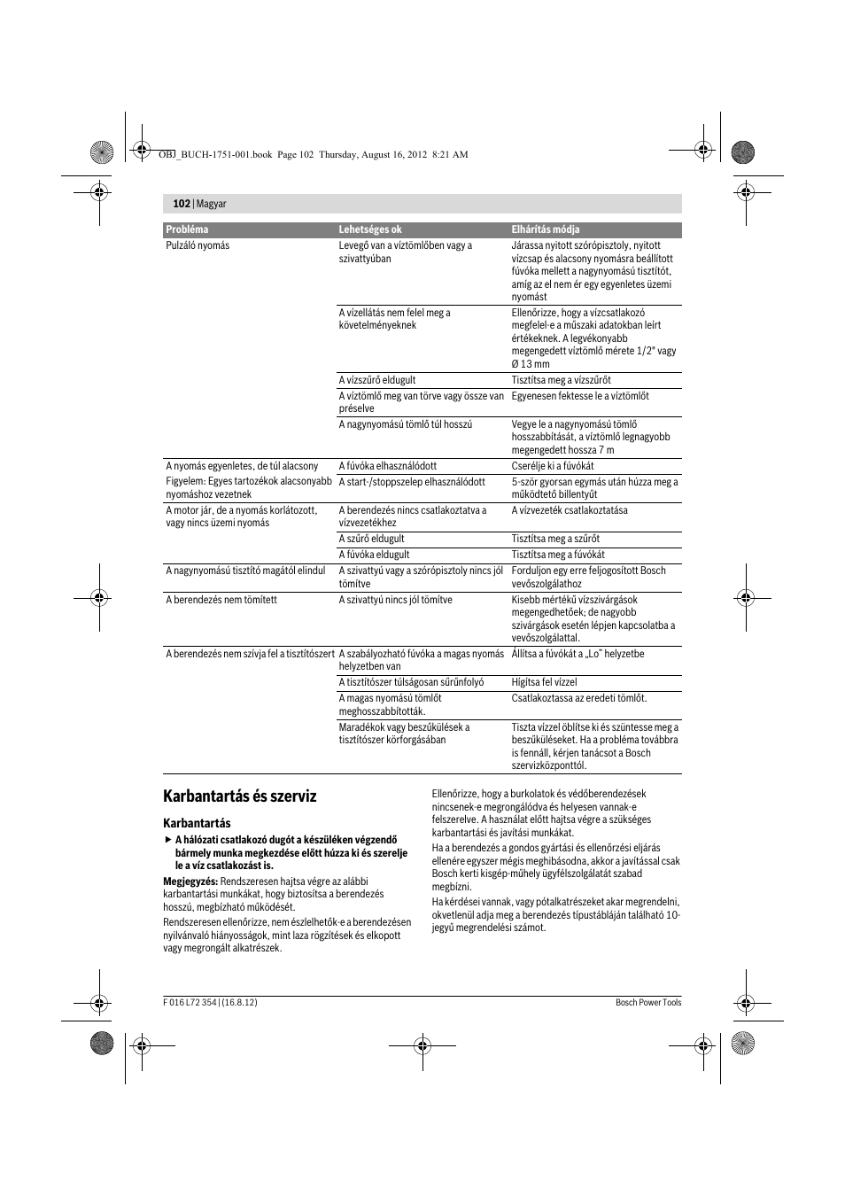 Karbantartás és szerviz | Bosch GHP 5-13 C User Manual | Page 102 / 178