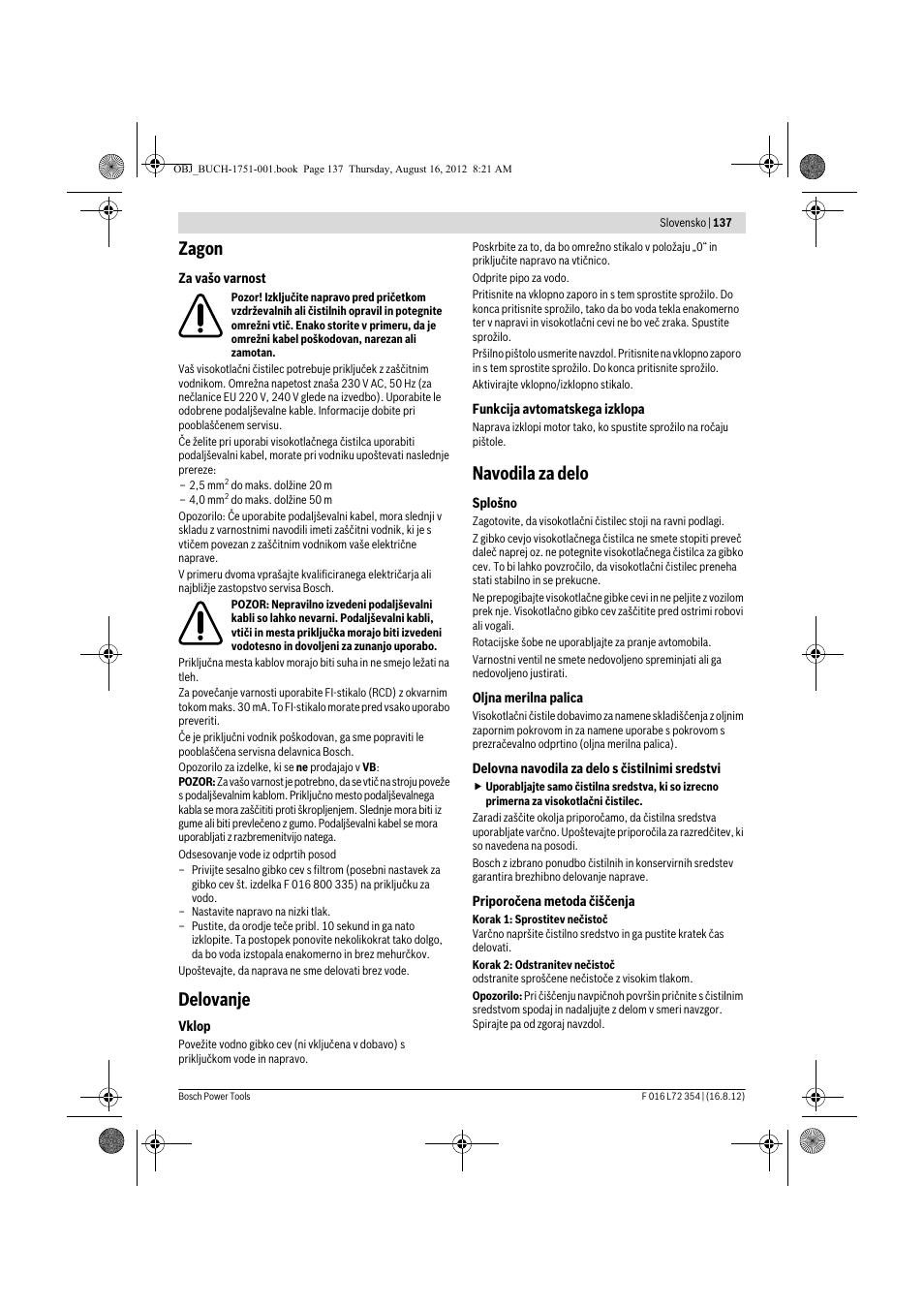 Zagon, Delovanje, Navodila za delo | Bosch GHP 5-13 C User Manual | Page 137 / 178