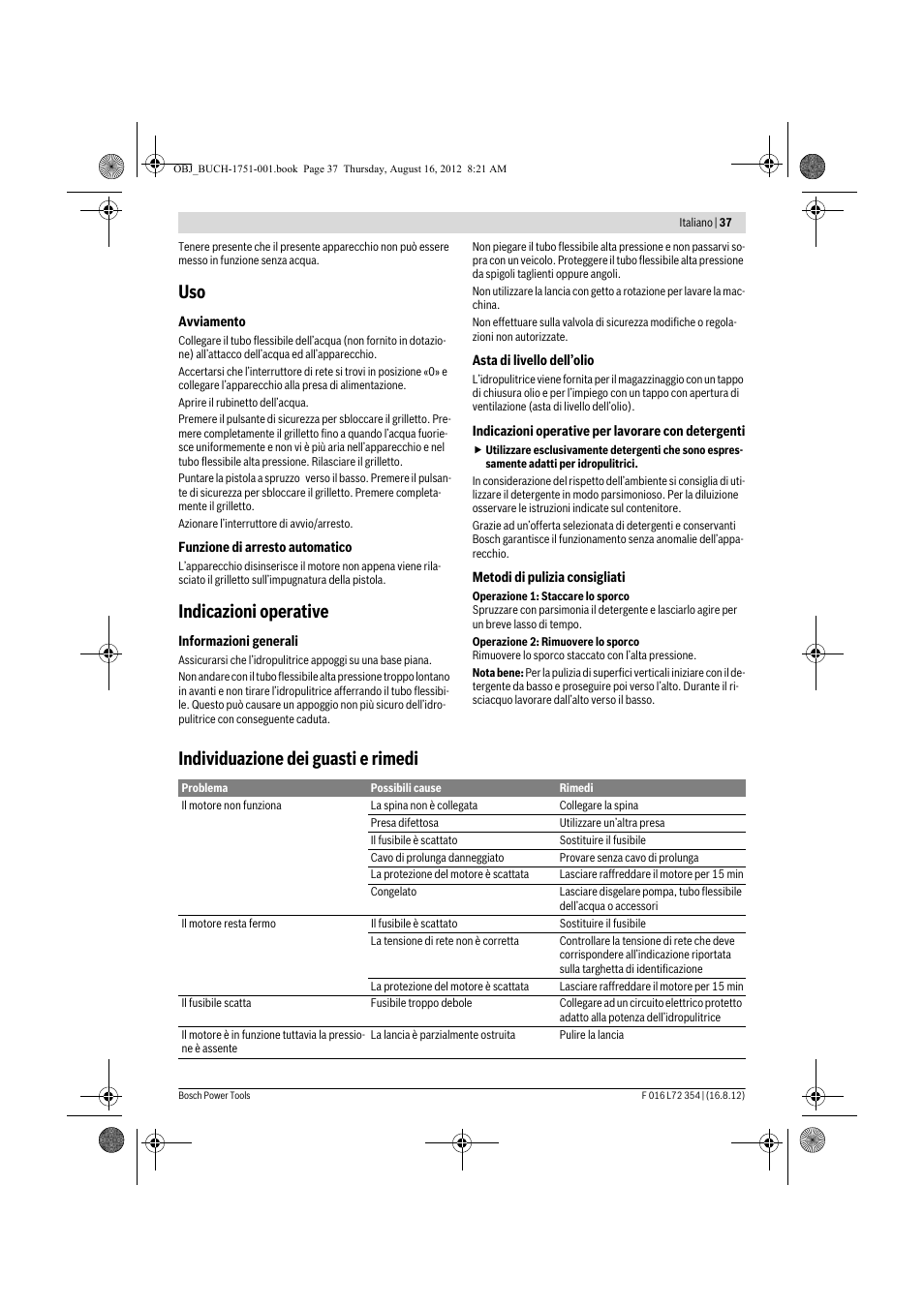 Indicazioni operative, Individuazione dei guasti e rimedi | Bosch GHP 5-13 C User Manual | Page 37 / 178