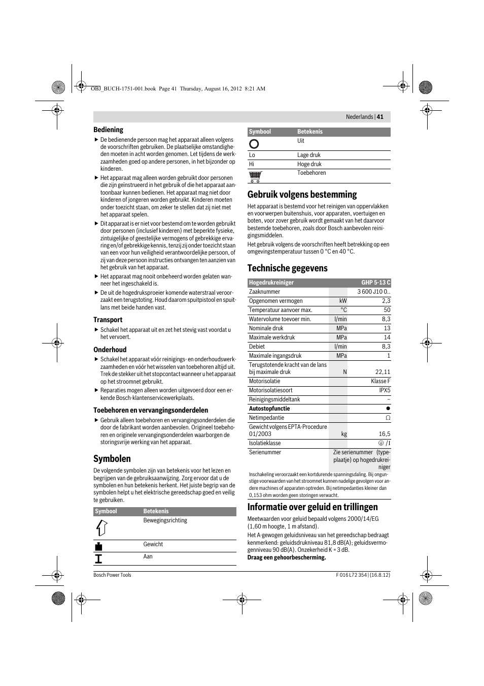 Symbolen, Gebruik volgens bestemming | Bosch GHP 5-13 C User Manual | Page 41 / 178