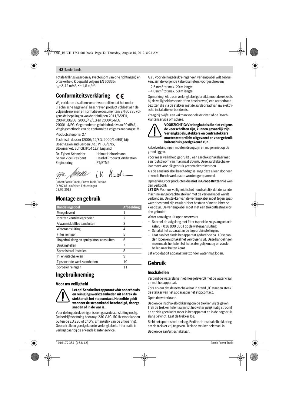 Conformiteitsverklaring, Montage en gebruik ingebruikneming, Gebruik | Bosch GHP 5-13 C User Manual | Page 42 / 178