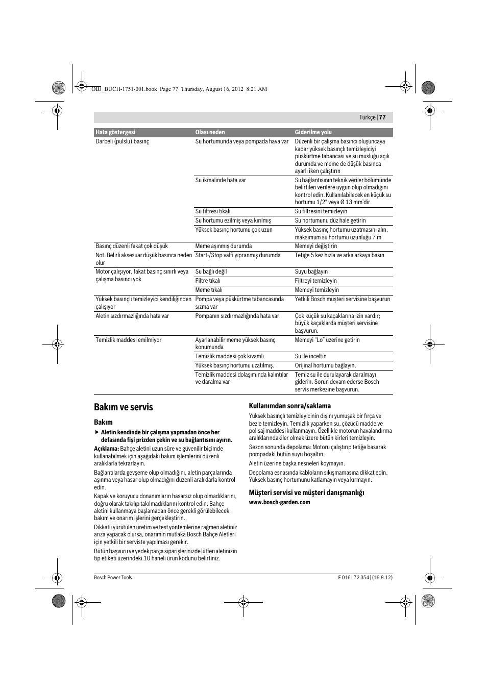 Bak m ve servis | Bosch GHP 5-13 C User Manual | Page 77 / 178