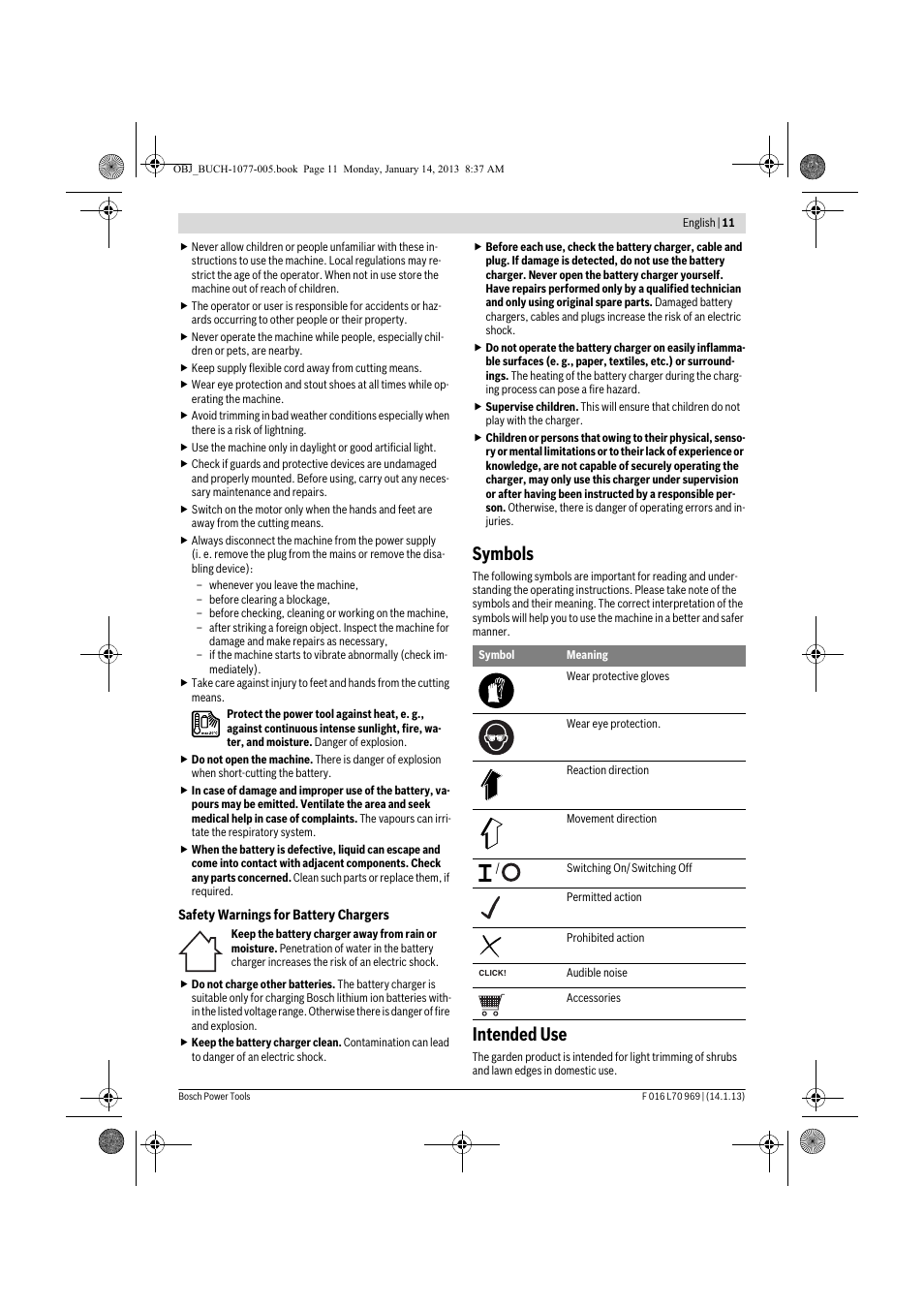 Symbols, Intended use | Bosch AGS 7,2 LI User Manual | Page 11 / 177