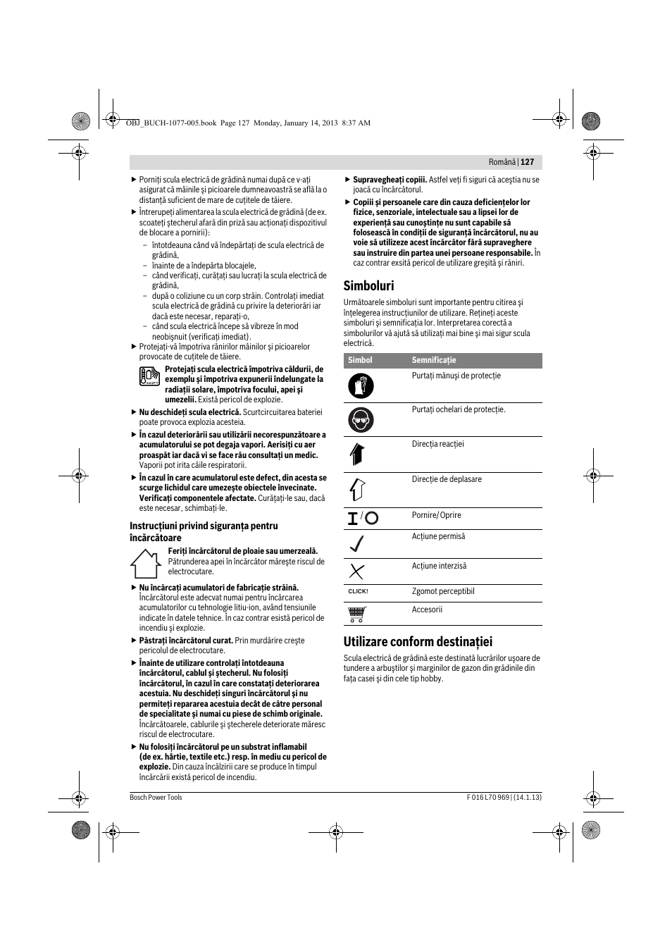 Simboluri, Utilizare conform destinaţiei | Bosch AGS 7,2 LI User Manual | Page 127 / 177