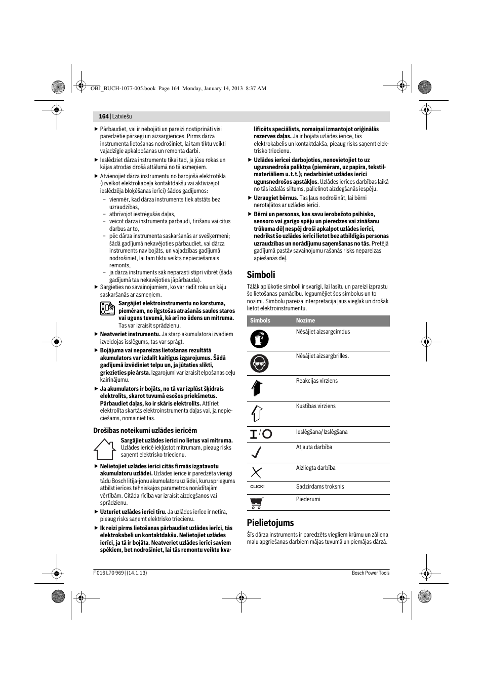 Simboli, Pielietojums | Bosch AGS 7,2 LI User Manual | Page 164 / 177