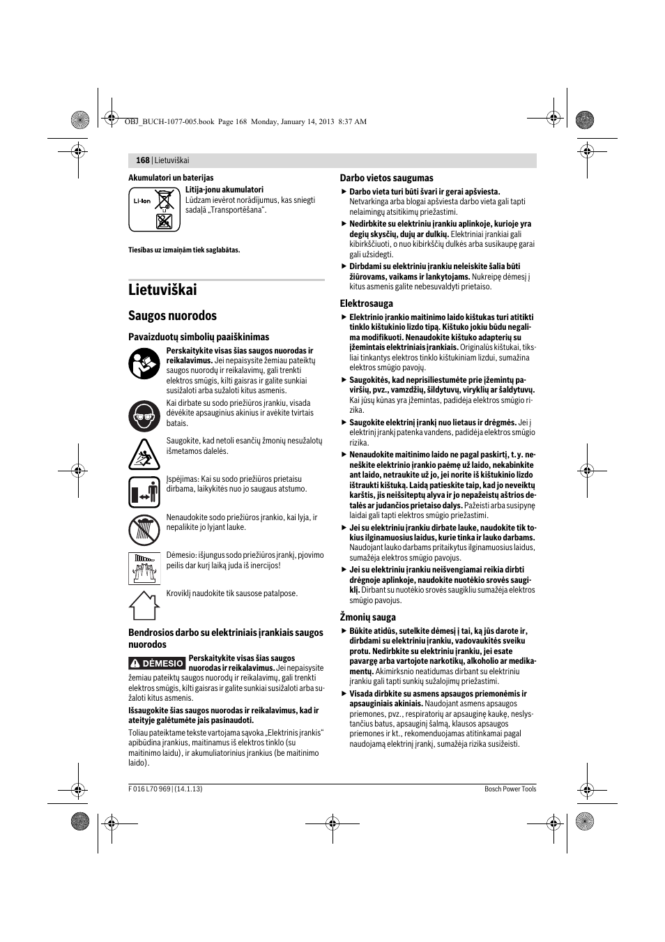 Lietuviškai, Saugos nuorodos | Bosch AGS 7,2 LI User Manual | Page 168 / 177