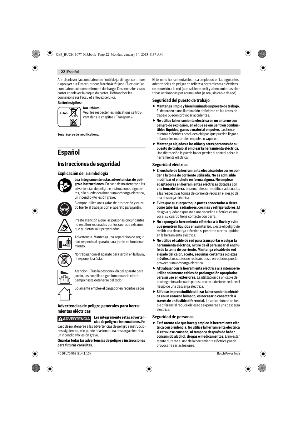 Español, Instrucciones de seguridad | Bosch AGS 7,2 LI User Manual | Page 22 / 177