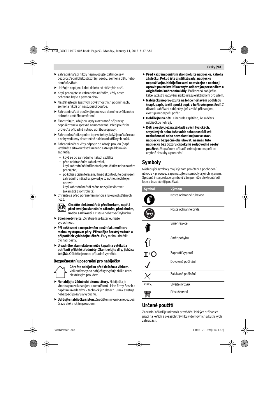 Symboly, Určené použití | Bosch AGS 7,2 LI User Manual | Page 93 / 177