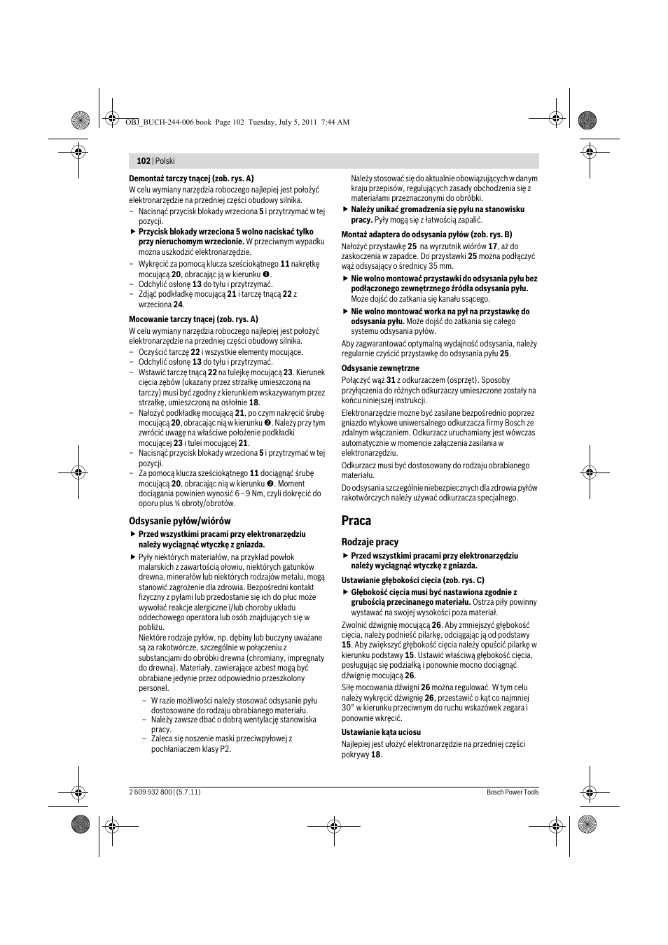 Praca | Bosch GKS Professional 55 User Manual | Page 102 / 213