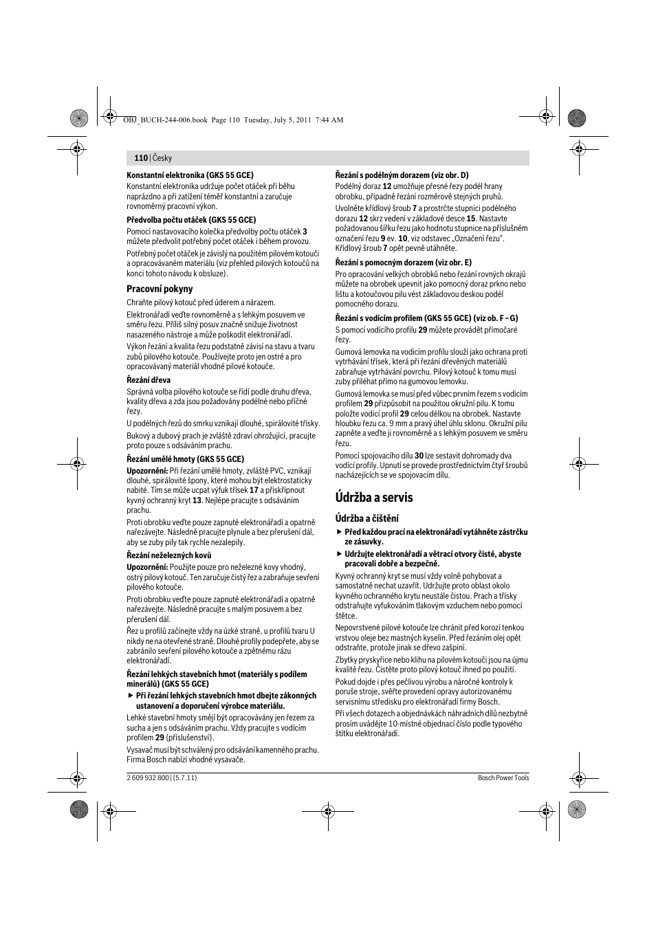 Údržba a servis | Bosch GKS Professional 55 User Manual | Page 110 / 213