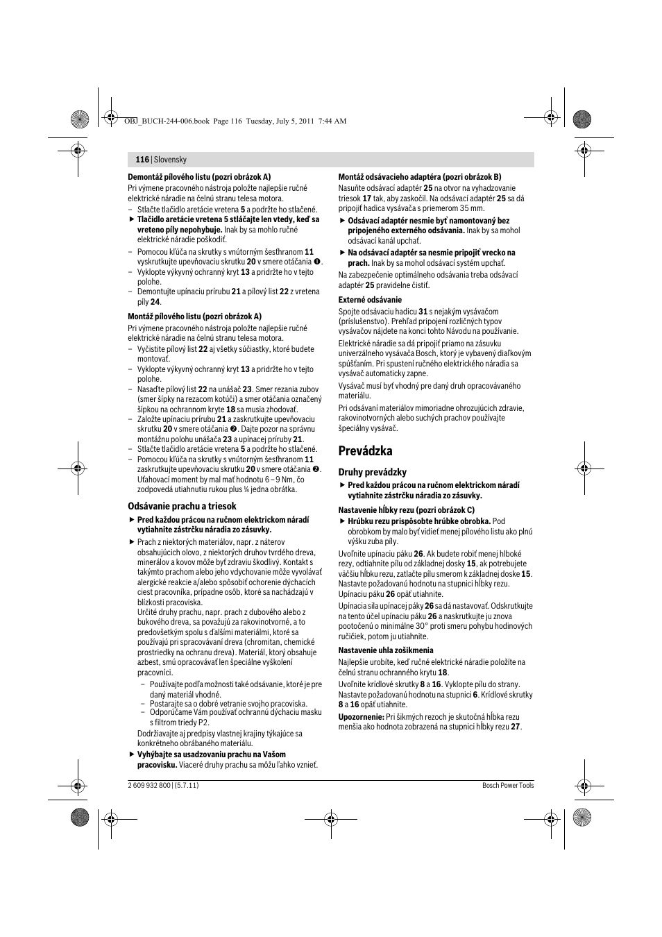 Prevádzka | Bosch GKS Professional 55 User Manual | Page 116 / 213