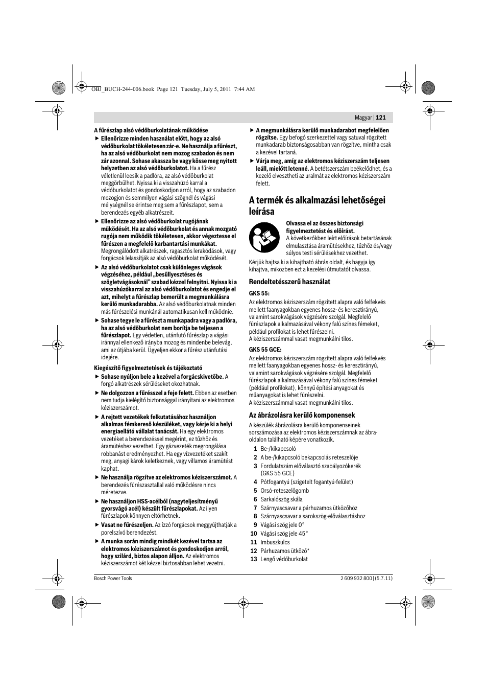 A termék és alkalmazási lehetőségei leírása | Bosch GKS Professional 55 User Manual | Page 121 / 213