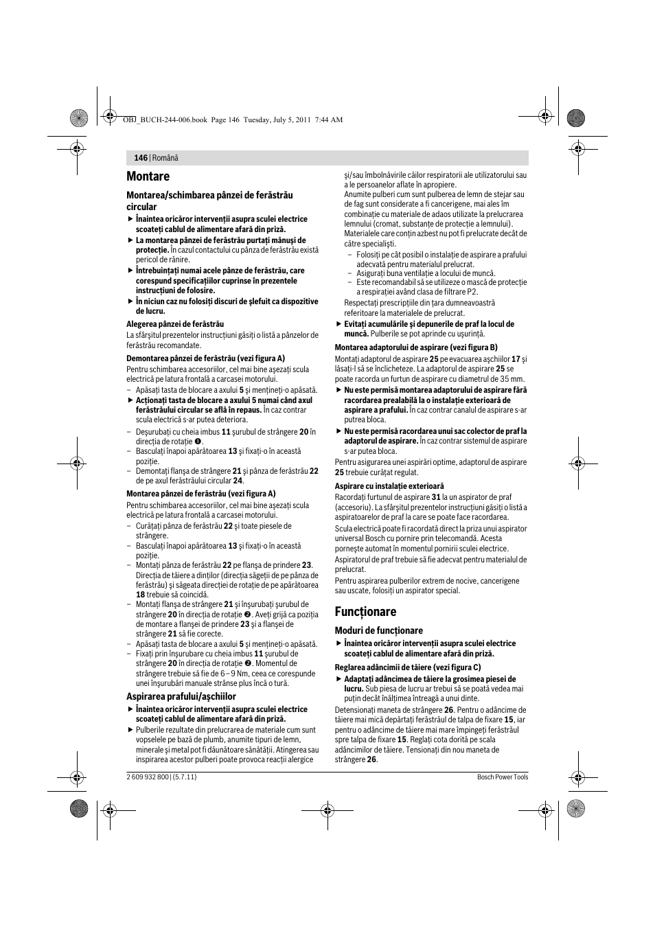 Montare, Funcţionare | Bosch GKS Professional 55 User Manual | Page 146 / 213