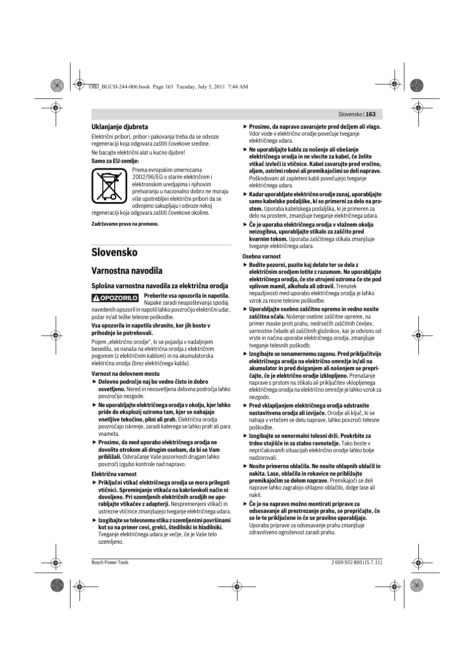 Slovensko, Varnostna navodila | Bosch GKS Professional 55 User Manual | Page 163 / 213