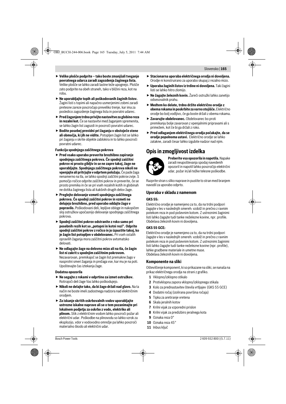 Opis in zmogljivost izdelka | Bosch GKS Professional 55 User Manual | Page 165 / 213