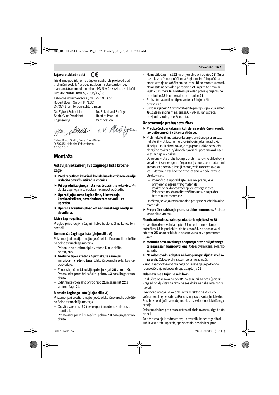 Montaža | Bosch GKS Professional 55 User Manual | Page 167 / 213