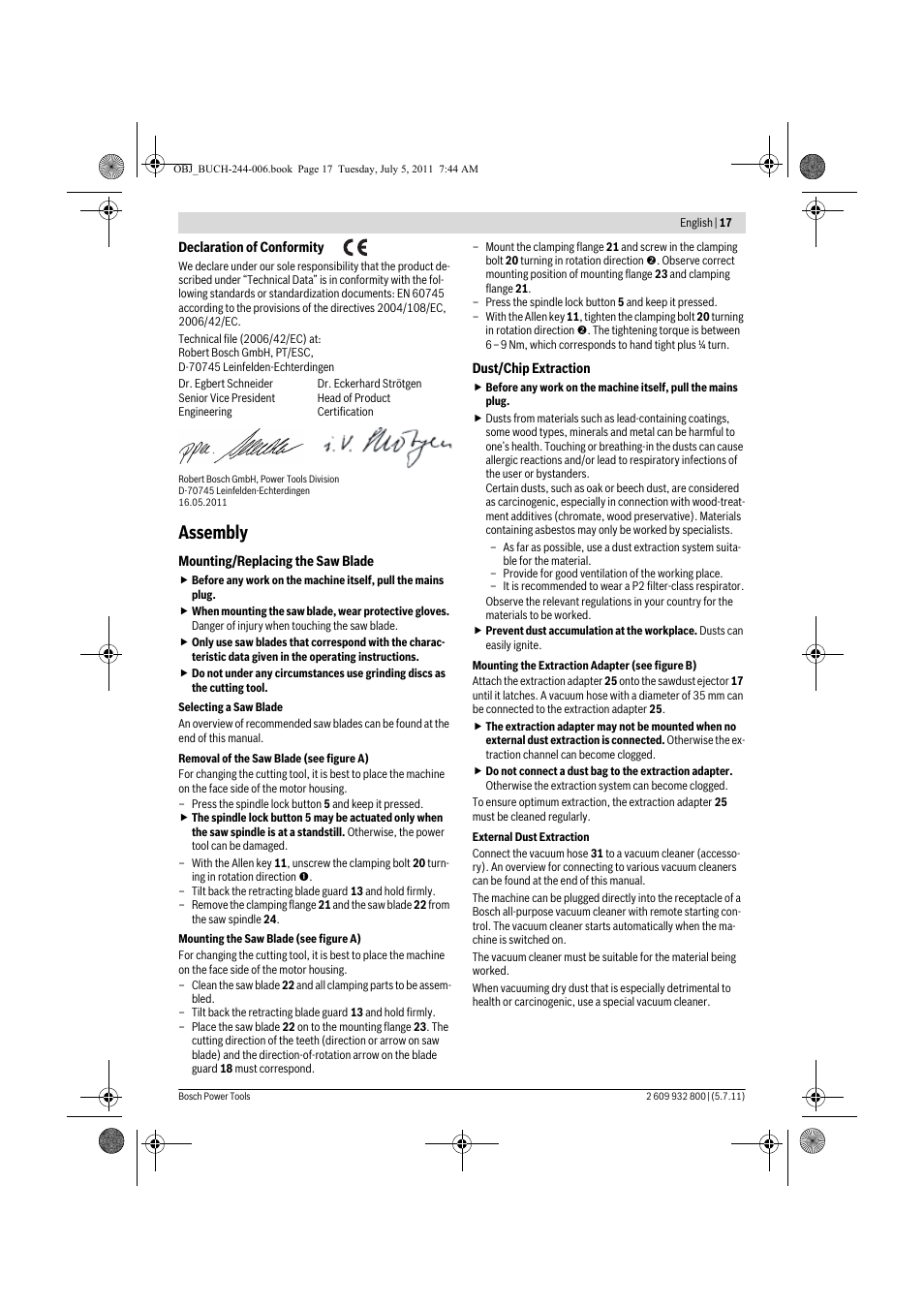 Assembly | Bosch GKS Professional 55 User Manual | Page 17 / 213