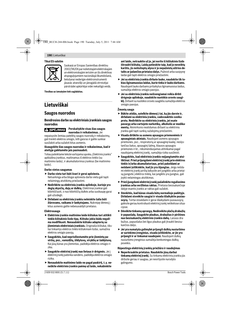 Lietuviškai, Saugos nuorodos | Bosch GKS Professional 55 User Manual | Page 190 / 213