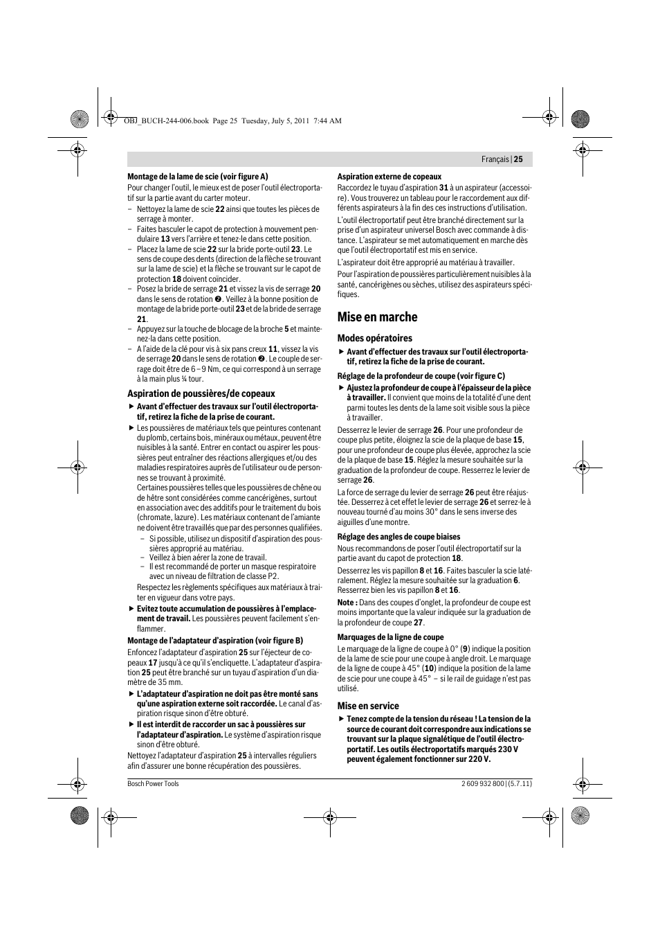 Mise en marche | Bosch GKS Professional 55 User Manual | Page 25 / 213