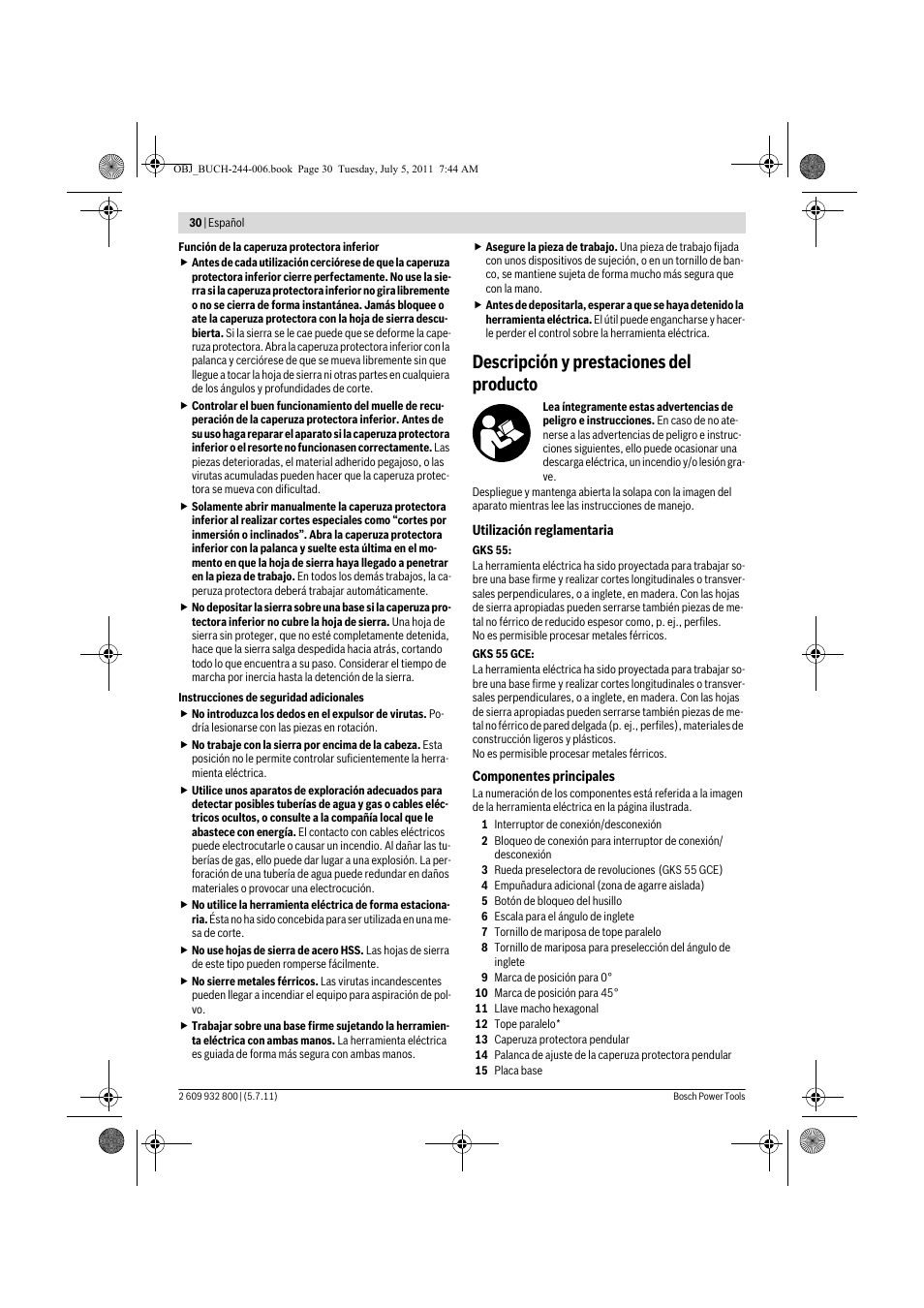 Descripción y prestaciones del producto | Bosch GKS Professional 55 User Manual | Page 30 / 213