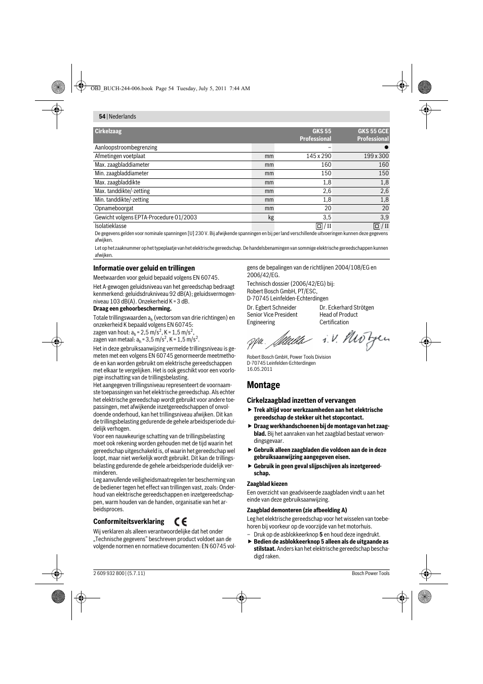 Montage | Bosch GKS Professional 55 User Manual | Page 54 / 213