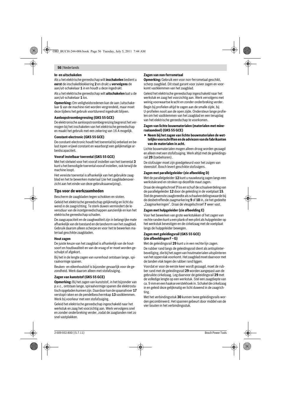 Bosch GKS Professional 55 User Manual | Page 56 / 213