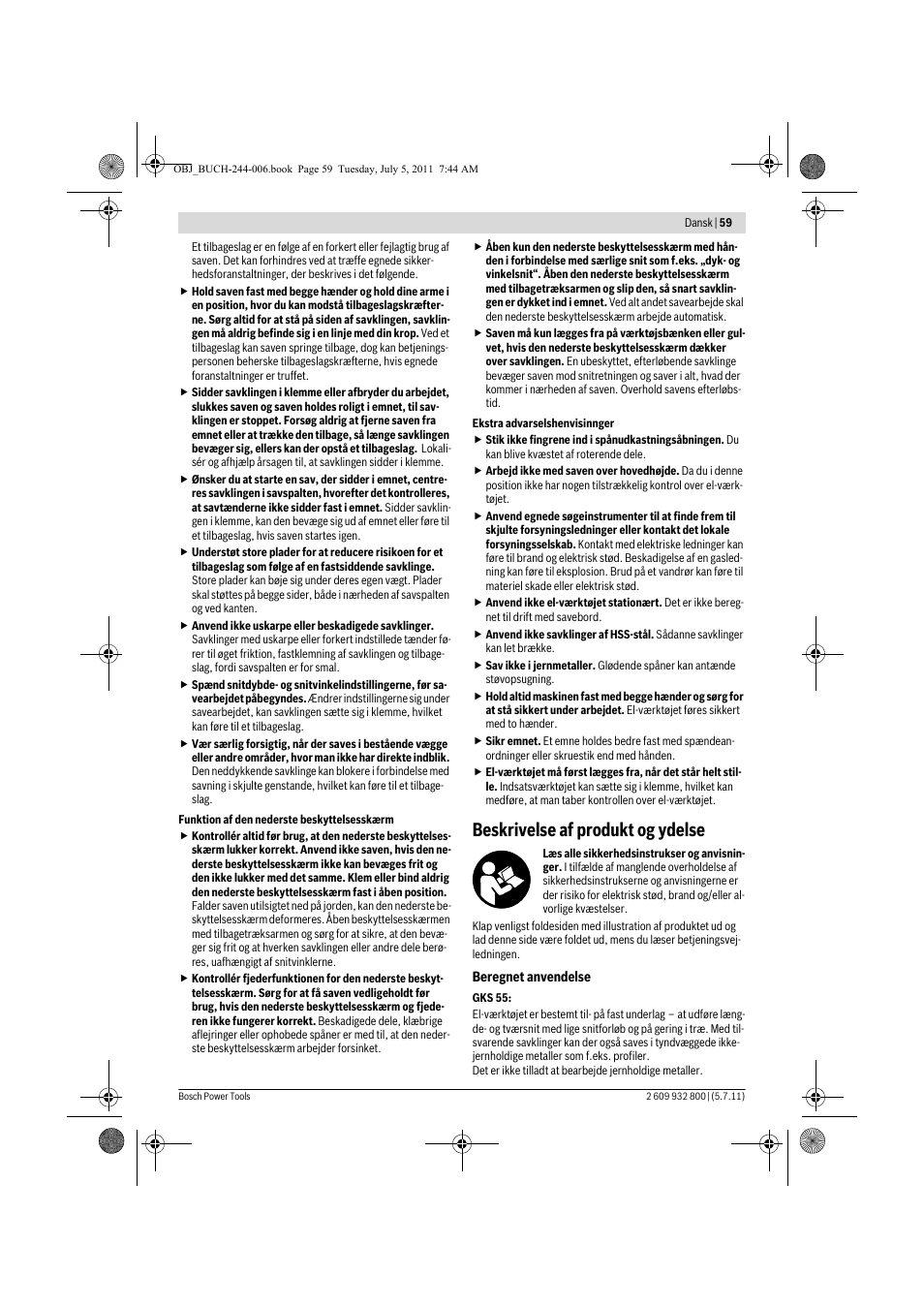 Beskrivelse af produkt og ydelse | Bosch GKS Professional 55 User Manual | Page 59 / 213