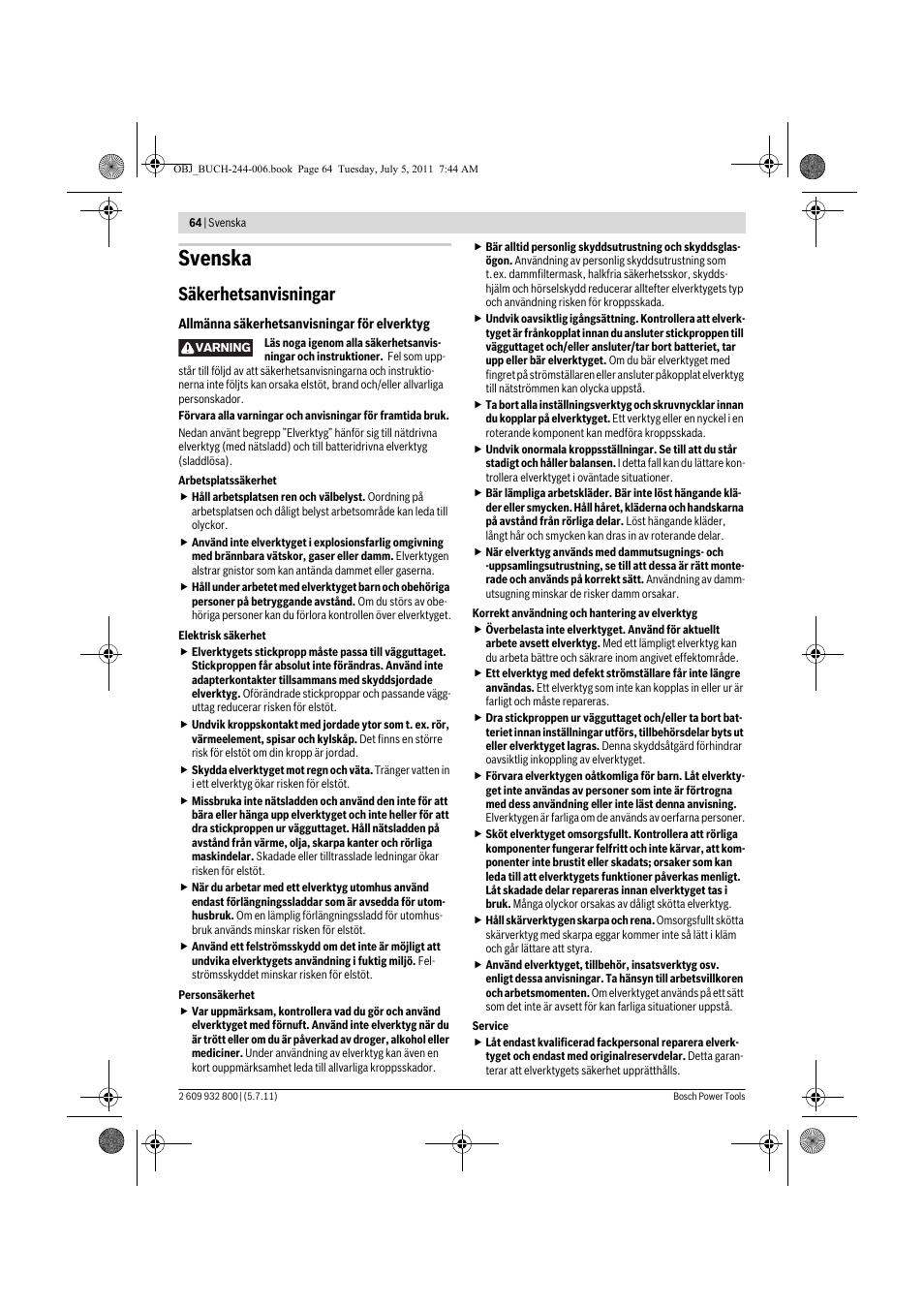 Svenska, Säkerhetsanvisningar | Bosch GKS Professional 55 User Manual | Page 64 / 213