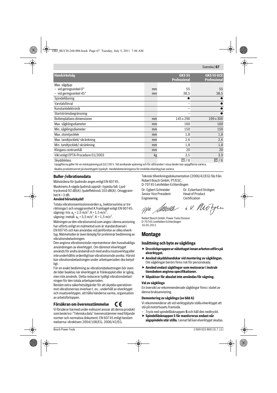 Montage | Bosch GKS Professional 55 User Manual | Page 67 / 213