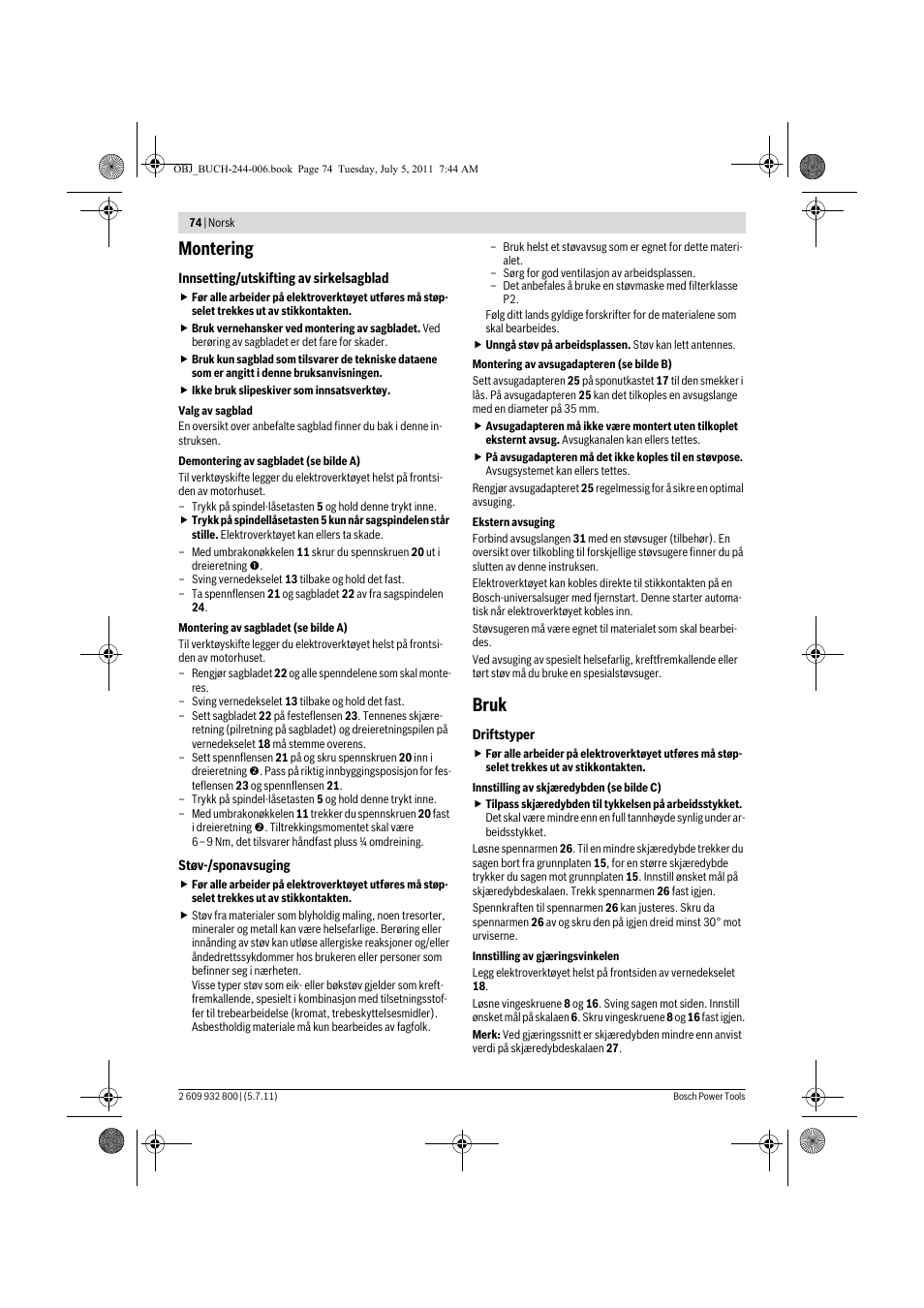 Montering, Bruk | Bosch GKS Professional 55 User Manual | Page 74 / 213