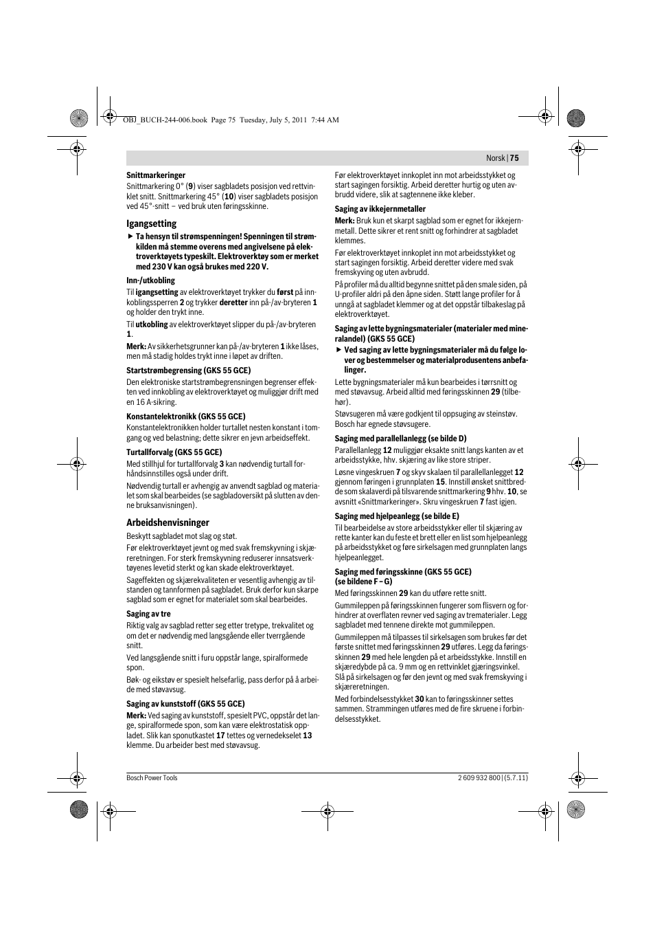 Bosch GKS Professional 55 User Manual | Page 75 / 213