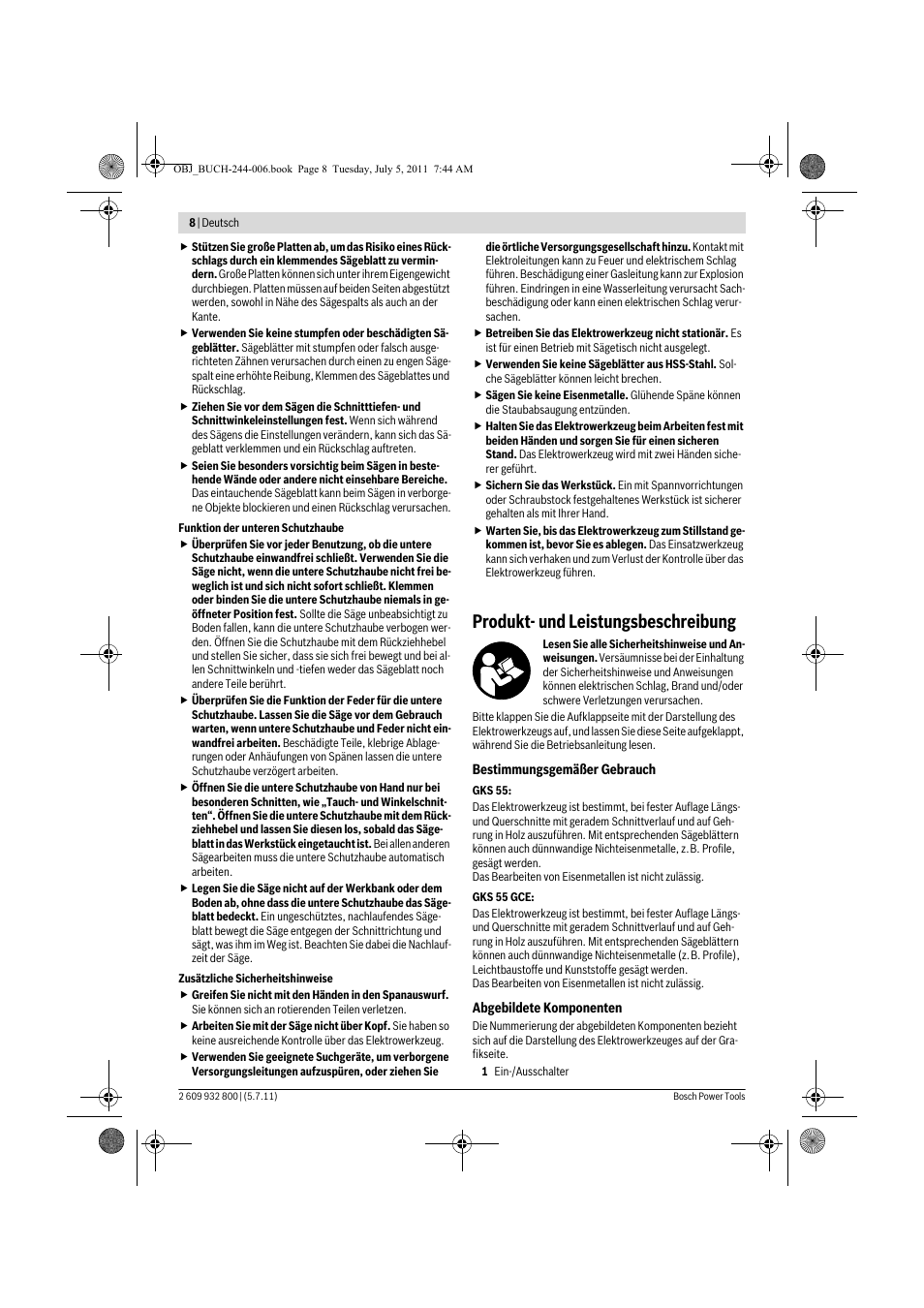 Produkt- und leistungsbeschreibung | Bosch GKS Professional 55 User Manual | Page 8 / 213